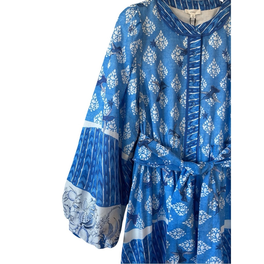 A LOVES A Cobalt Blue Long Sleeve Cotton Maxi Dress Boho Cottage Medium NWT - Picture 6 of 16